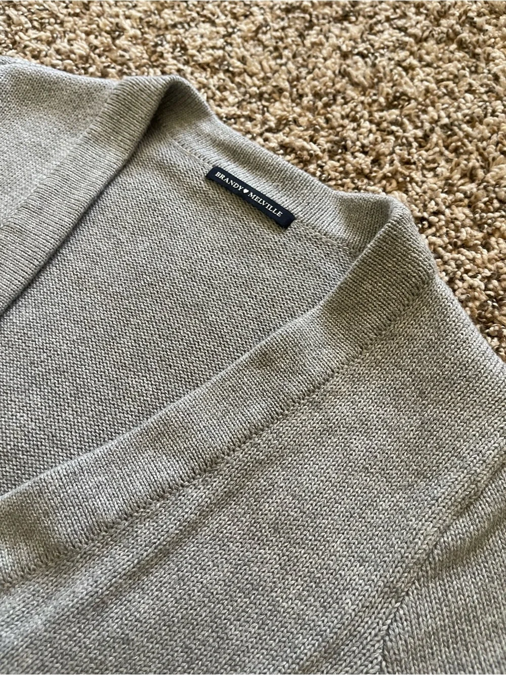 Brandy‎ Melville Grey V-Neck Cardigan Sweater One Size Button Front Ribbed Knit